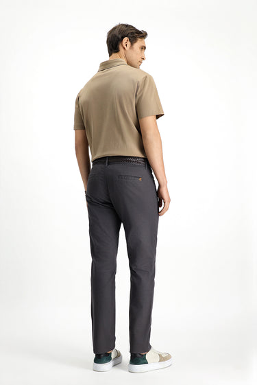 Orta Gri Slim Fit Dar Kesim Likralı Desenli Kanvas / Chino Pantolon