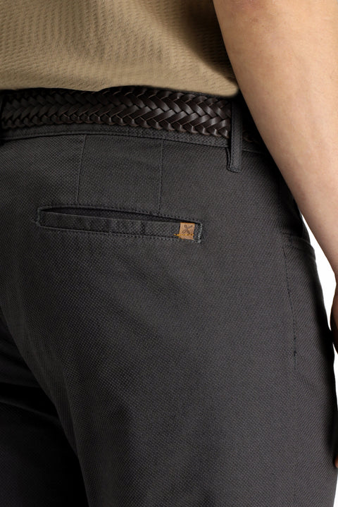 Orta Gri Slim Fit Dar Kesim Likralı Desenli Kanvas / Chino Pantolon