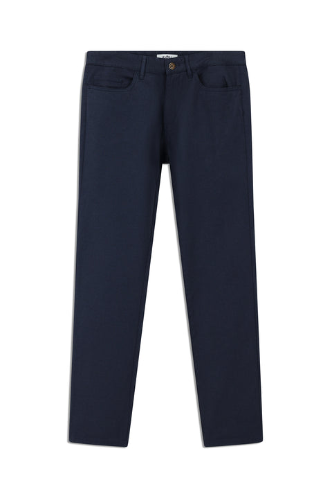 Mid-Navy Blue Slim Fit Stretch Patterned Canvas / Chino Trousers