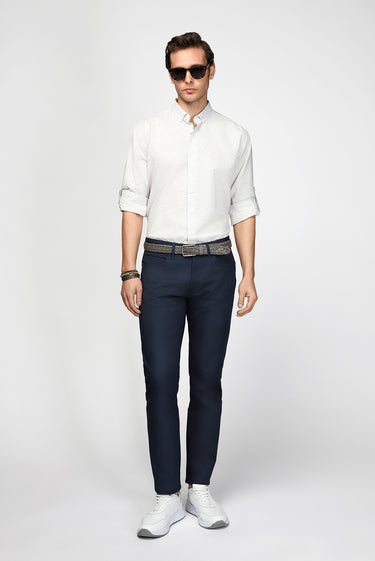 Orta Lacivert Regular Fit Likralı Desenli Kanvas / Chino Pantolon