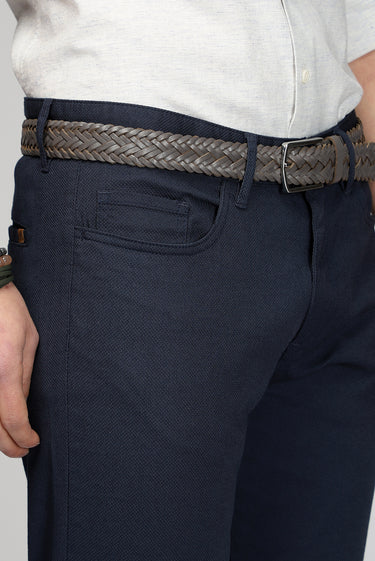  Orta Lacivert Slim Fit Dar Kesim Likralı Desenli Kanvas / Chino Pantolon