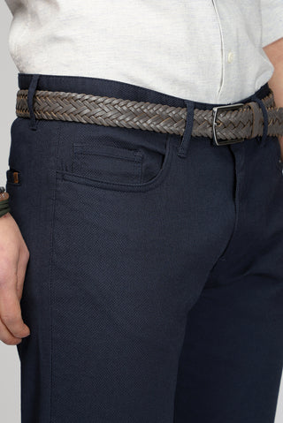  Orta Lacivert 7 Drop Slim Fit Dar Kesim Likralı Desenli Kanvas / Chino Pantolon