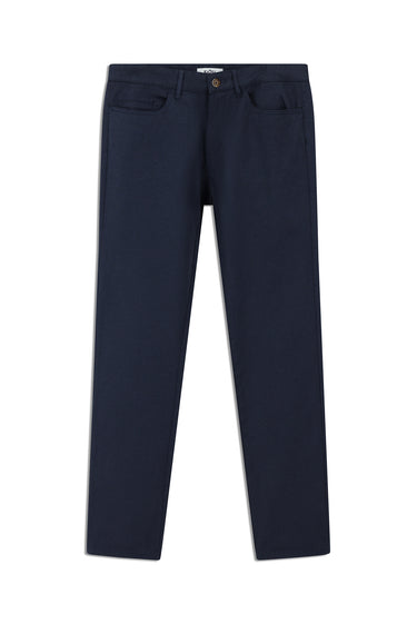 Orta Lacivert 7 Drop Slim Fit Dar Kesim Likralı Desenli Kanvas / Chino Pantolon