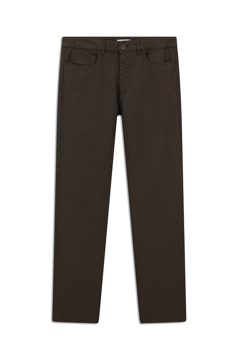 Medium Brown Regular Fit Standard Cut Lycra Patterned Canvas / Chino Trousers