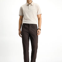 Orta Kahve Slim Fit Dar Kesim Likralı Desenli Kanvas / Chino Pantolon