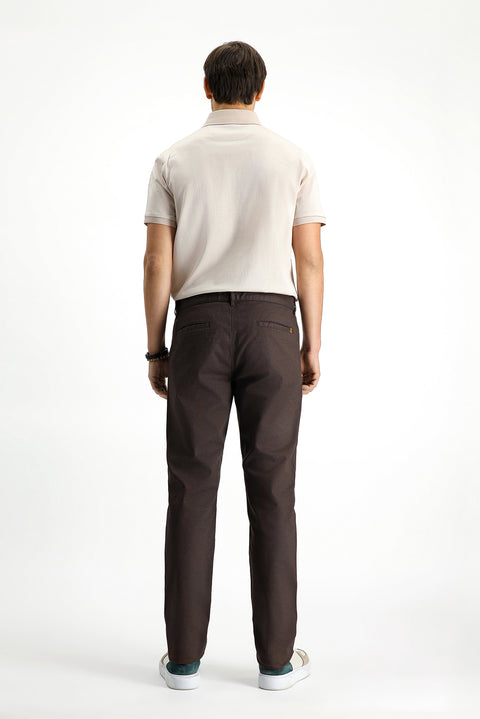 Medium Brown Regular Fit Standard Cut Lycra Patterned Canvas / Chino Trousers