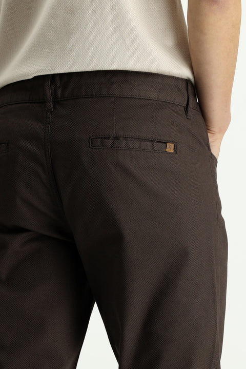 Medium Brown Slim Fit Stretchy Patterned Canvas / Chino Trousers