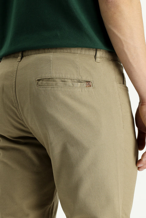 Mid Mink Regular Fit Standard Cut Lycra Patterned Canvas / Chino Trousers