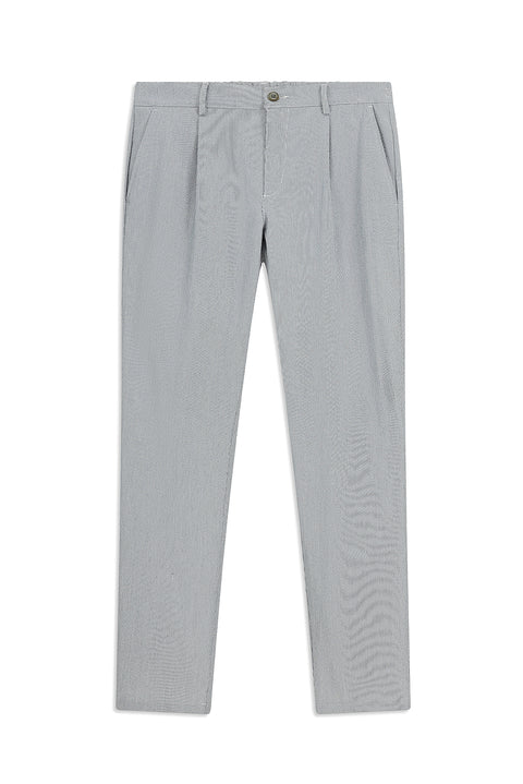 Lacivert-Beyaz Regular Fit Standart Kesim Likralı Çizgili Pileli Kanvas / Chino Pantolon