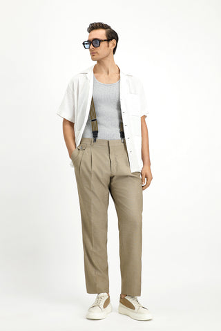  Orta Vizon Regular Fit Keten Karışımlı Pileli Klasik Kumaş Pantolon