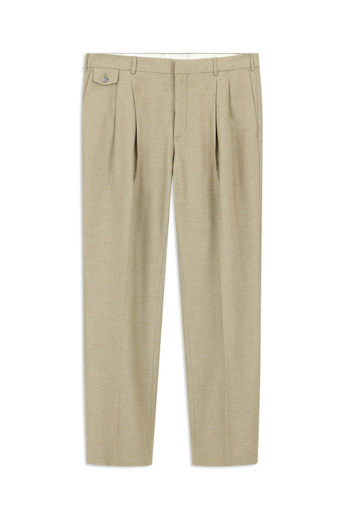 Orta Vizon 6 Drop Regular Fit Standart Kesim Keten Karışımlı Pileli Klasik Kumaş Pantolon