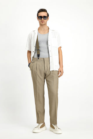  Orta Vizon Regular Fit Keten Karışımlı Pileli Klasik Kumaş Pantolon