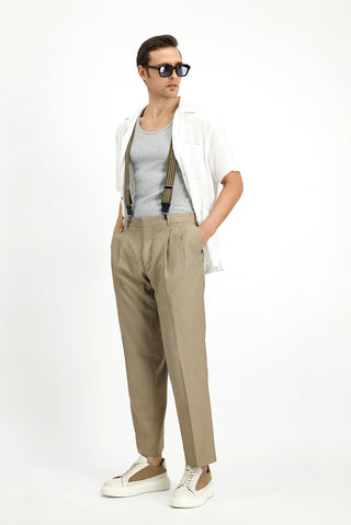  Orta Vizon Regular Fit Keten Karışımlı Pileli Klasik Kumaş Pantolon