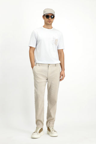  Açık Bej Slim Fit Dar Kesim Beli Lastikli Keten Pantolon