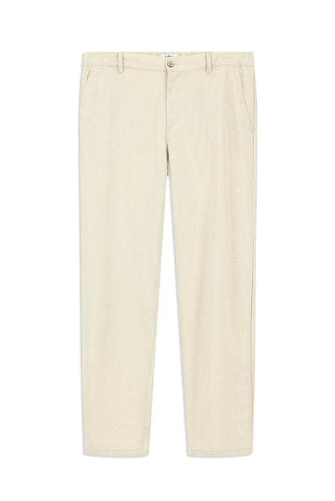 Açık Bej Slim Fit Dar Kesim Beli Lastikli Yandan Cepli Keten Kanvas / Chino Pantolon