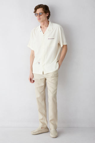  Açık Bej 7 Drop Slim Fit Dar Kesim Beli Lastikli Yandan Cepli Keten Kanvas / Chino Pantolon