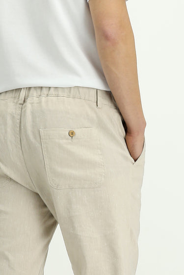 Açık Bej Slim Fit Dar Kesim Beli Lastikli Keten Pantolon