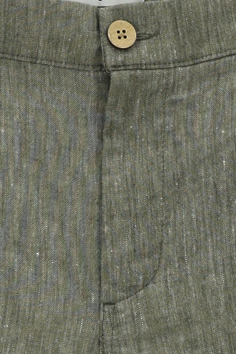 Orta Haki 7 Drop Slim Fit Dar Kesim Beli Lastikli Yandan Cepli Keten Kanvas / Chino Pantolon