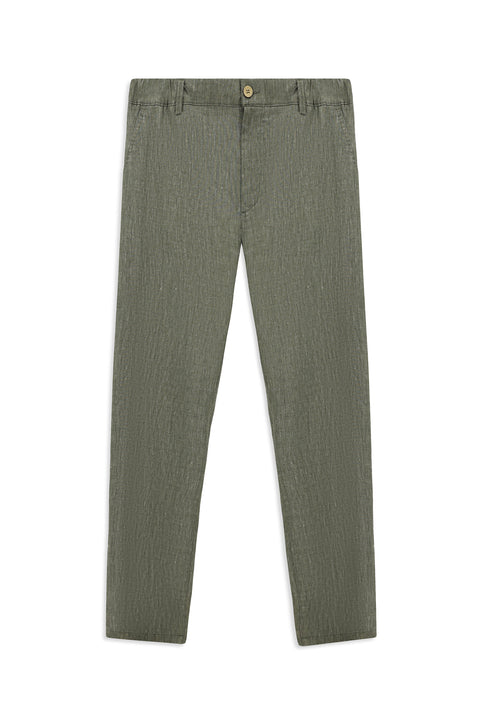 Orta Haki 7 Drop Slim Fit Dar Kesim Beli Lastikli Yandan Cepli Keten Kanvas / Chino Pantolon