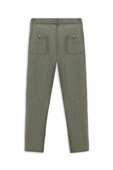  Orta Haki Slim Fit Dar Kesim Beli Lastikli Keten Pantolon