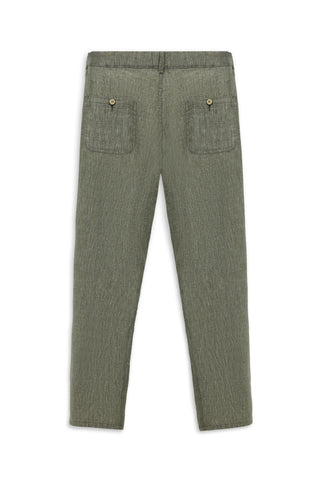  Orta Haki Slim Fit Dar Kesim Beli Lastikli Keten Pantolon