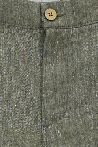  Orta Haki Slim Fit Dar Kesim Beli Lastikli Keten Pantolon