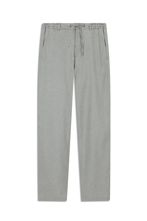 Medium Grey 7 Drop Slim Fit Linen Blend Jogger Pants with Elastic Waist Drawstring