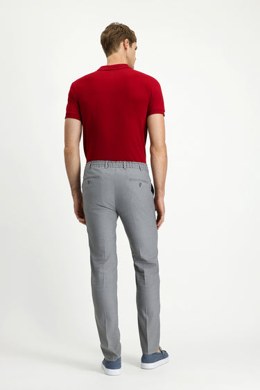 Orta Gri Slim Fit Dar Kesim Beli Lastikli İpli Keten Karışımlı Pantolon