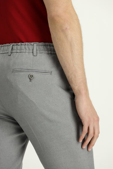 Orta Gri Slim Fit Dar Kesim Beli Lastikli İpli Keten Karışımlı Pantolon