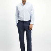 Koyu Lacivert Slim Fit Dar Kesim Beli Lastikli İpli Keten Karışımlı Pantolon