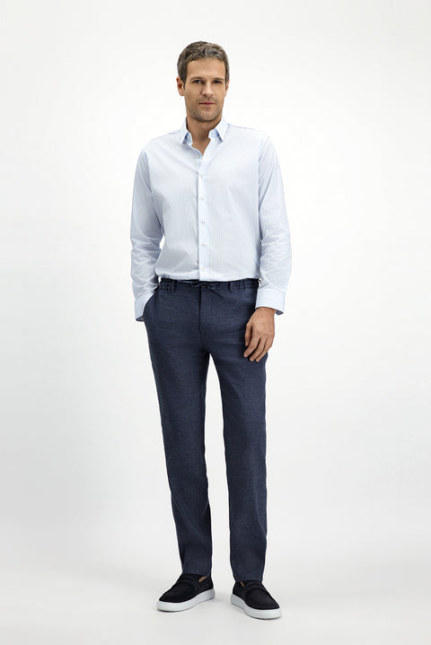 Koyu Lacivert 7 Drop Slim Fit Dar Kesim Beli Lastikli İpli Keten Karışımlı Jogger Pantolon