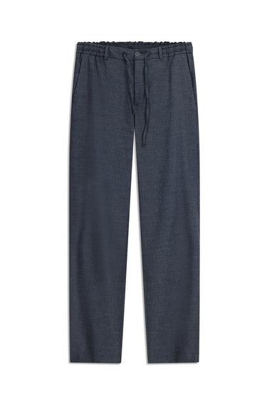 Koyu Lacivert Slim Fit Dar Kesim Beli Lastikli İpli Keten Karışımlı Pantolon