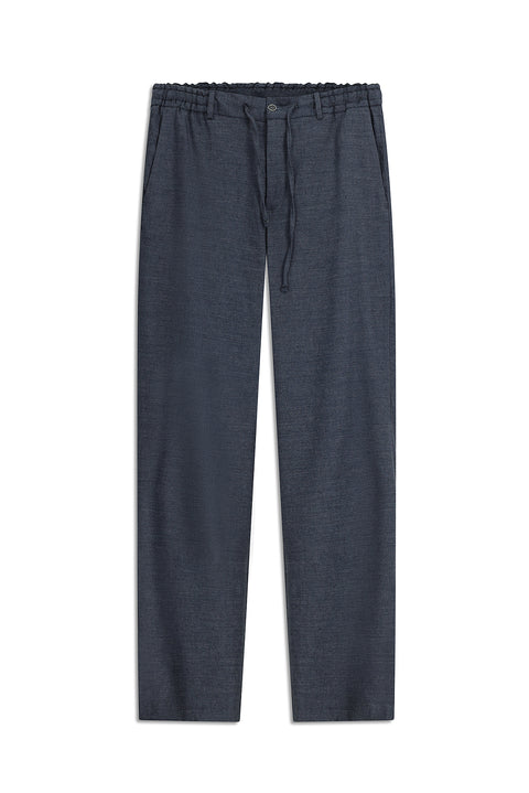 Koyu Lacivert 7 Drop Slim Fit Dar Kesim Beli Lastikli İpli Keten Karışımlı Jogger Pantolon