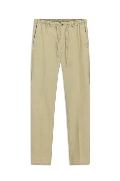 Mid-Beige Slim Fit Tapered Leg Elasticated Waist Drawstring Linen Blend Jogger Trousers
