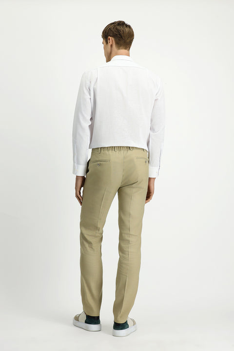 Orta Bej 7 Drop Slim Fit Dar Kesim Beli Lastikli İpli Keten Karışımlı Jogger Pantolon