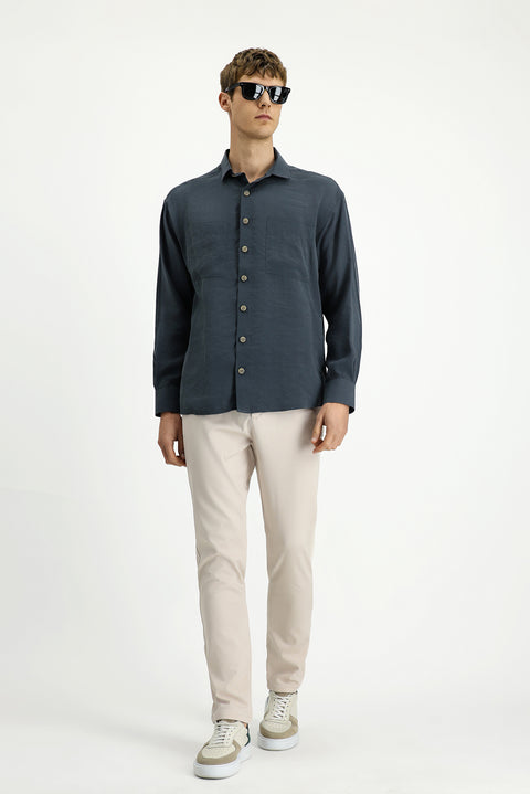 Koyu Füme Uzun Kol Oversize Modal Karışımlı Gömlek