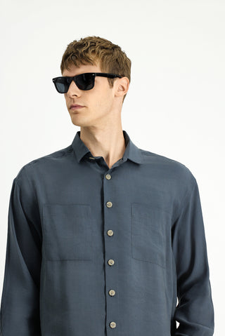  Koyu Füme Uzun Kol Oversize Modal Karışımlı Gömlek