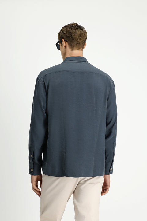 Koyu Füme Uzun Kol Oversize Modal Karışımlı Gömlek