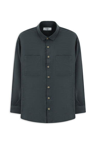 Koyu Füme Uzun Kol Oversize Modal Karışımlı Gömlek