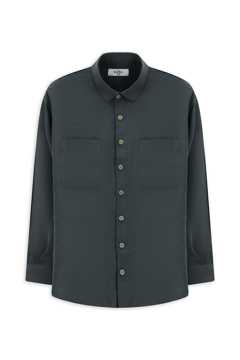 Koyu Füme Uzun Kol Oversize Modal Karışımlı Gömlek