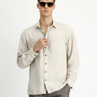 Açık Bej Uzun Kol Oversize Modal Karışımlı Gömlek