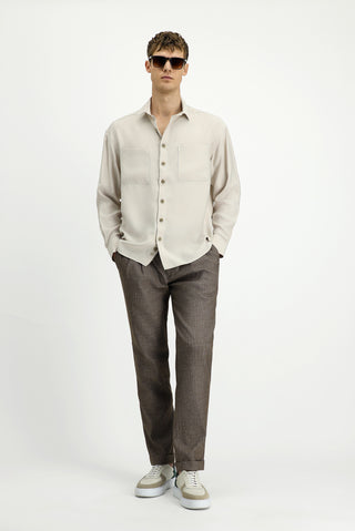  Açık Bej Uzun Kol Oversize Modal Karışımlı Gömlek