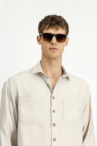  Açık Bej Uzun Kol Oversize Modal Karışımlı Gömlek