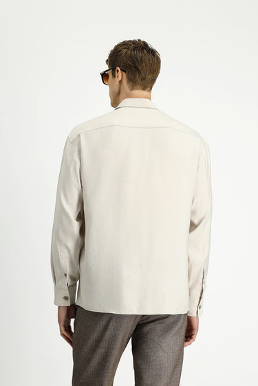 Açık Bej Uzun Kol Oversize Modal Karışımlı Gömlek