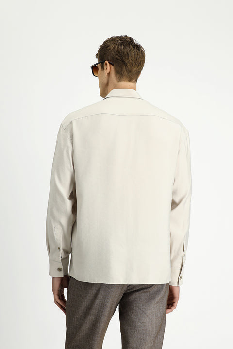 Açık Bej Uzun Kol Oversize Modal Karışımlı Gömlek