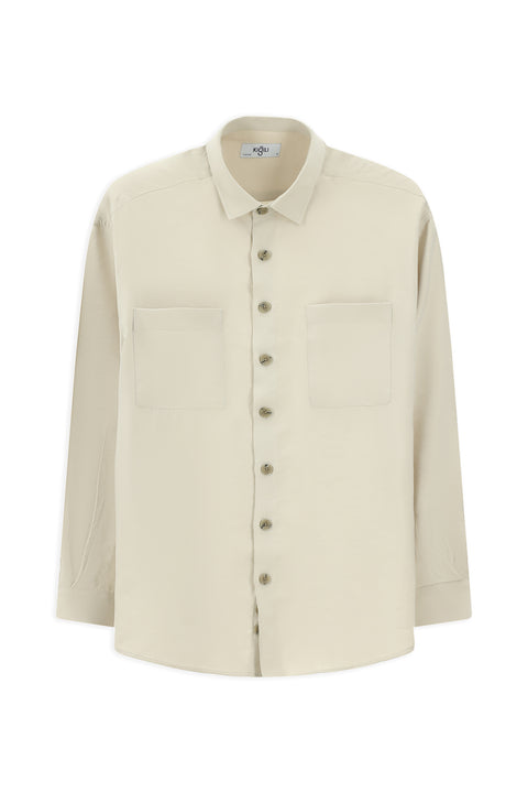 Açık Bej Uzun Kol Oversize Modal Karışımlı Gömlek