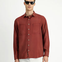 Kiremit Uzun Kol Oversize Modal Karışımlı Gömlek