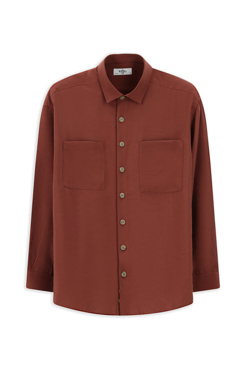 Kiremit Uzun Kol Oversize Modal Karışımlı Gömlek