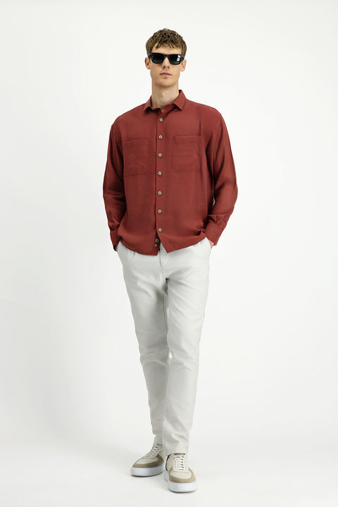 Kiremit Uzun Kol Oversize Modal Karışımlı Gömlek