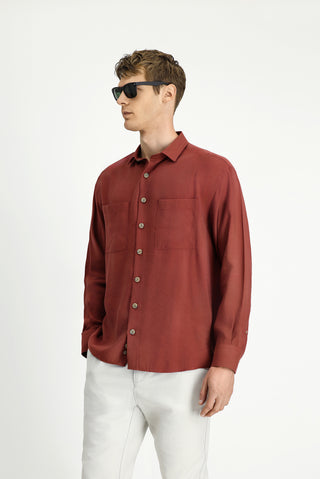  Kiremit Uzun Kol Oversize Modal Karışımlı Gömlek